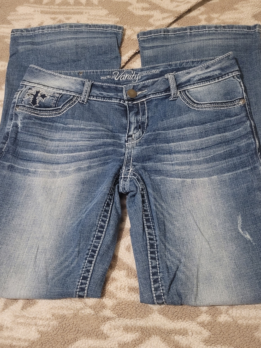 Vanity Medium Blue Bootcut Jeans with Whiskering